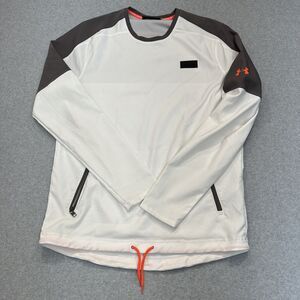 Under Armour Mens White Courtside Pullover Wind Shirt Size M Pockets Activewear